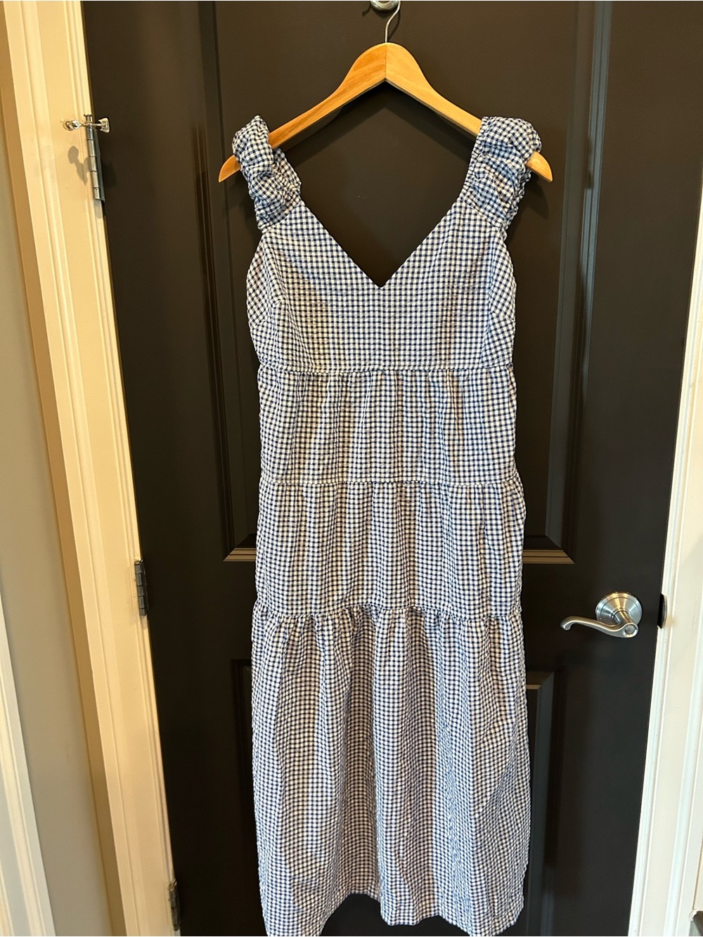Old Navy Navy and White Gingham Tiered Maxi Dress